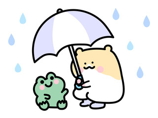 カエルに傘をさすゴールデンハムスター