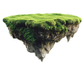 Floating green island concept nature scene fantasy environment aerial view isolated on transparent background © Luminara