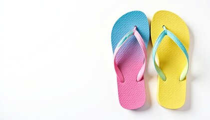 Pair of colorful flip-flops isolated on pure white background, vibrant colors, studio shot, photography, summer, background