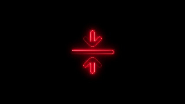 Glowing red neon arrows indicate download or compression symbol on black background