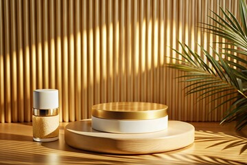 Luxury Cosmetic Product Display on Wooden Pedestal
