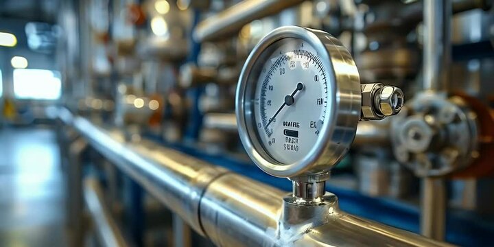 Temperature gauge on a pipe.