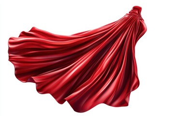 Red superhero cape, flowing and dramatic.  Detailed folds and textures show a dynamic, powerful movement