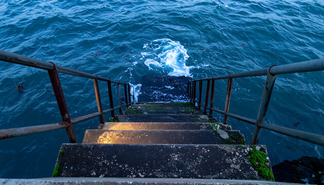 Staircase to the Sea, Rusty Railings, The Calm Before The Waves Take Over - Powered by Adobe