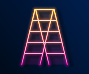 Glowing neon line Wooden staircase icon isolated on black background. Vector