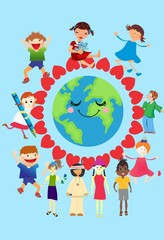 composition with happy, joyful children of the world