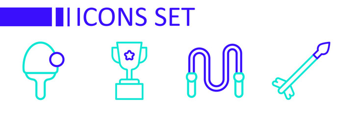 Fototapeta premium Set line Medieval arrows, Jump rope, Award cup and Racket icon. Vector