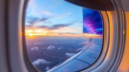 Fototapeta premium View From Airplane Window at Sunset