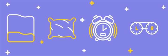 Set line Contact lens container, Alarm clock, Pillow and icon. Vector