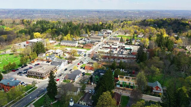 Aerial of Ancaster, Ontario, Canada in early autumn 4K