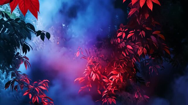 Red and blue sky bright new year celebration illustration with pattern of Christmas tree flame and fireworks explosion art design