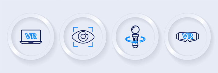 Set line Virtual reality glasses, VR controller game, Big brother electronic eye and icon. Vector © Iryna