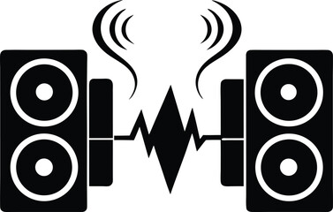 sound wave between two music speakers in continuous line art design representing digital music vibration frequency and modern stereo audio equipment concepts