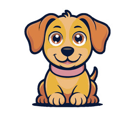 Cute cartoon-style dog vector illustration, full body, clean lines, flat colors, white background, friendly expression, sitting pose, perfect for logo or t-shirt design, high contrast, minimal shadows