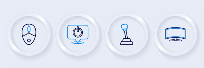 Set line Computer monitor, Gear shifter, Power button and mouse icon. Vector