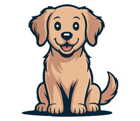Cute cartoon-style dog vector illustration, full body, clean lines, flat colors, white background, friendly expression, sitting pose, perfect for logo or t-shirt design, high contrast, minimal shadows