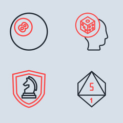 Set line Game dice, Chess, and Billiard pool snooker ball icon. Vector