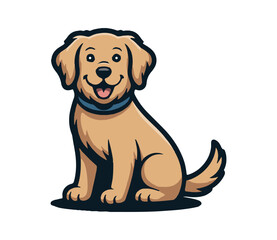 Cute cartoon-style dog vector illustration, full body, clean lines, flat colors, white background, friendly expression, sitting pose, perfect for logo or t-shirt design, high contrast, minimal shadows