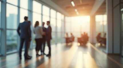 Several employees gathered to discuss a project in a bright office