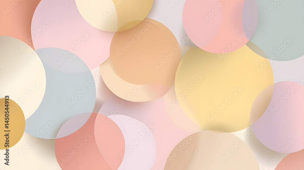 Poster soft pastel background with translucent circular shapes overlapping to create a light and airy visua