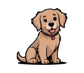Cute cartoon-style dog vector illustration, full body, clean lines, flat colors, white background, friendly expression, sitting pose, perfect for logo or t-shirt design, high contrast, minimal shadows