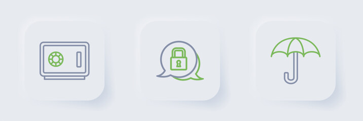 Set line Umbrella, Lock and Safe icon. Vector