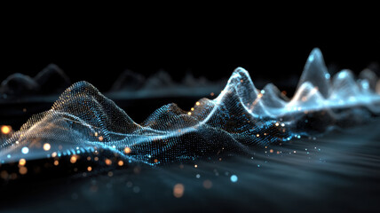 Futuristic 3D Waveform with Floating Dots — a detailed and modern 3D-style concept ideal for tech visuals, infographics, marketing materials, and futuristic digital presentations.