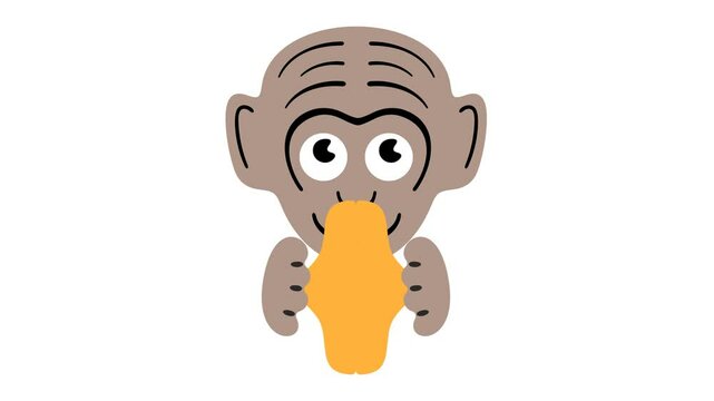 Funny monkey smacks musical cymbals with smile, symbolizing absurdity and nonsense, graphic animation. Alpha channel. Transparent background motion design. 4K resolution