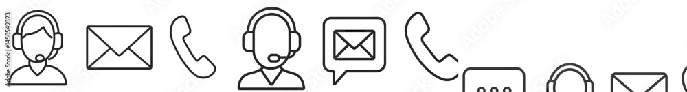 Leinwandbilder Set of line style web icons featuring communication tools and user interaction elements for digital applications