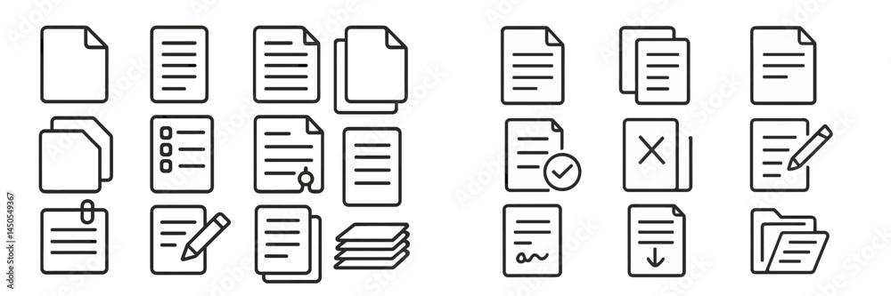 Aufkleber Collection of line style web icons representing documents, checklists, and stationery in a modern design