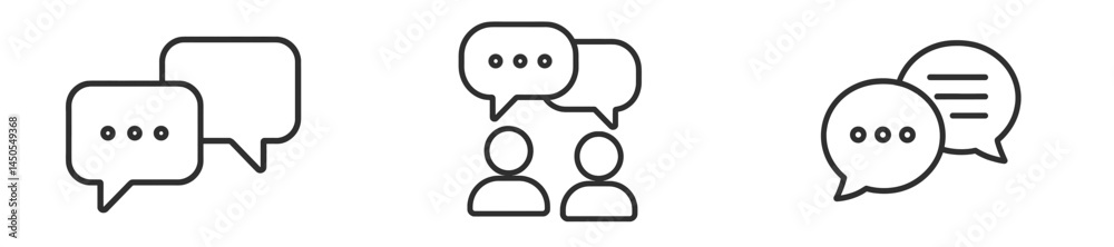 Poster Set of web icons in line style featuring speech bubbles and users for communication and interaction concepts