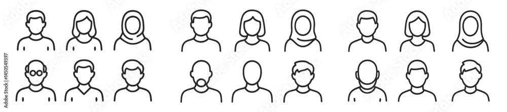 Poster Set of web icons representing diverse individuals in line style suitable for various digital applications and user interfaces