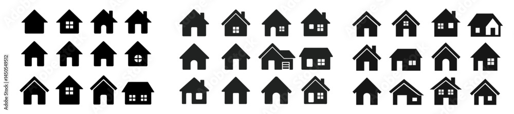 Aufkleber Collection of web icons illustrating various house designs in simple line style for digital projects and layouts