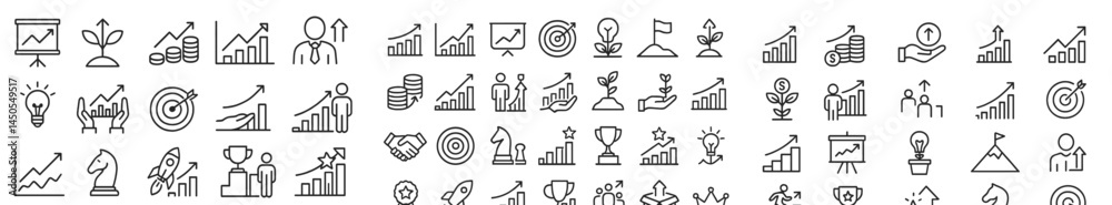 Aufkleber Collection of web icons designed in line style illustrating various business and growth concepts for digital applications