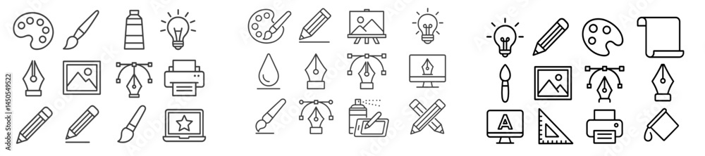 Leinwandbilder Collection of line style web icons representing creative and digital design tools for artists and designers