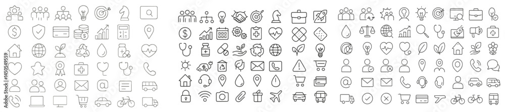 Poster Collection of web icons showcasing line style designs for various applications and concepts
