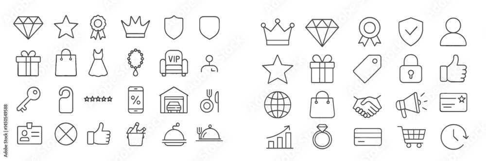 Fototapete Collection of web icons designed in line style featuring various symbols for navigation and identification