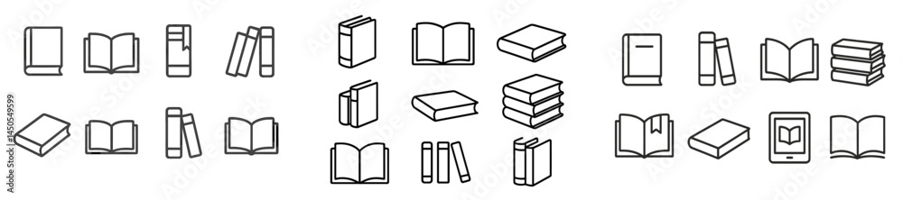 Fototapete set of web icons featuring books and reading materials in line style for digital design applications