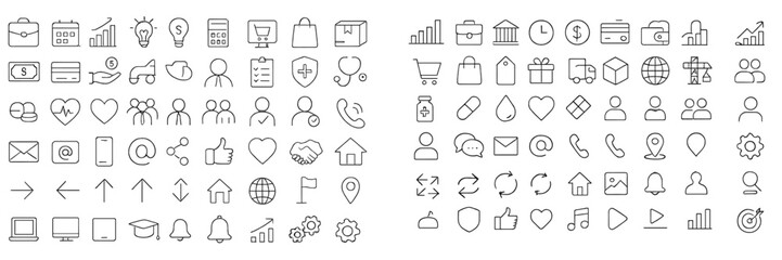 Fototapeta premium Collection of line style web icons showcasing various symbols and functions for digital and e-commerce applications