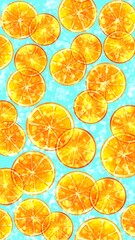 Slices of fresh yellow lemon on a blue background summer concept. Wallpaper