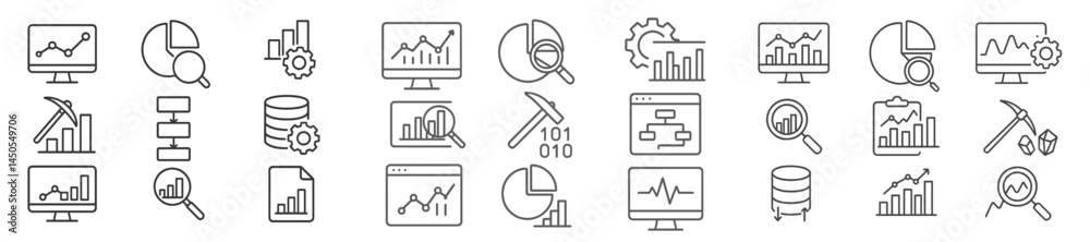 Fototapete Collection of line style web icons representing various data and analysis concepts for digital projects and applications