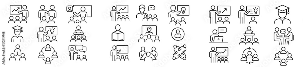 Poster Collection of web icons in line style depicting various online activities and educational themes suitable for different applications