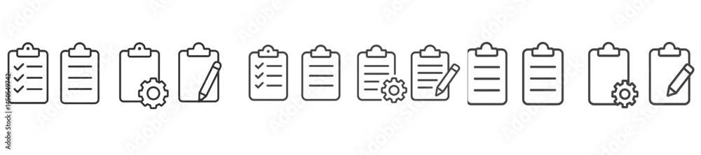 Poster Set of line style web icons representing checklists, gear, and pencil for digital design