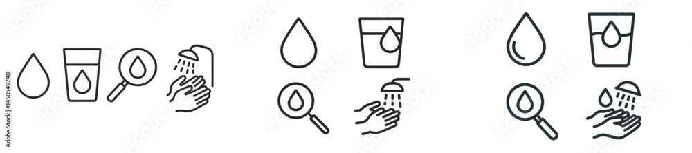 Aufkleber web icons showcasing water-related activities in line style for digital use