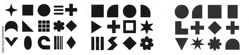 Fototapete Set of black line style web icons showcasing various shapes and symbols commonly used in digital design and interface elements for modern applications