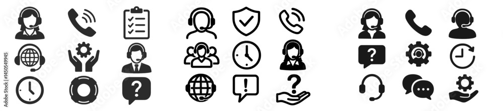 Poster Set of web icons featuring line style designs for customer support and communication tools