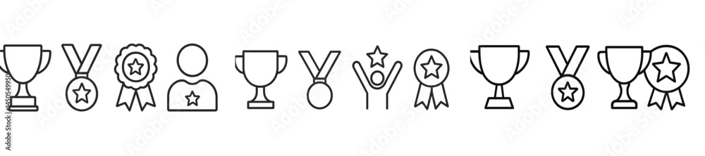 Poster Set of web icons representing awards, medals, and recognition symbols designed in a clean line style
