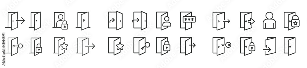Fototapete Set of web icons in line style depicting user interaction, security, and access features for online platforms and applications