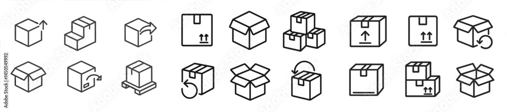 Fototapete Web icons depicting various box designs and actions in a minimal line style for digital use