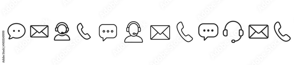Poster Set of web icons depicting communication tools in line style for digital platforms and applications